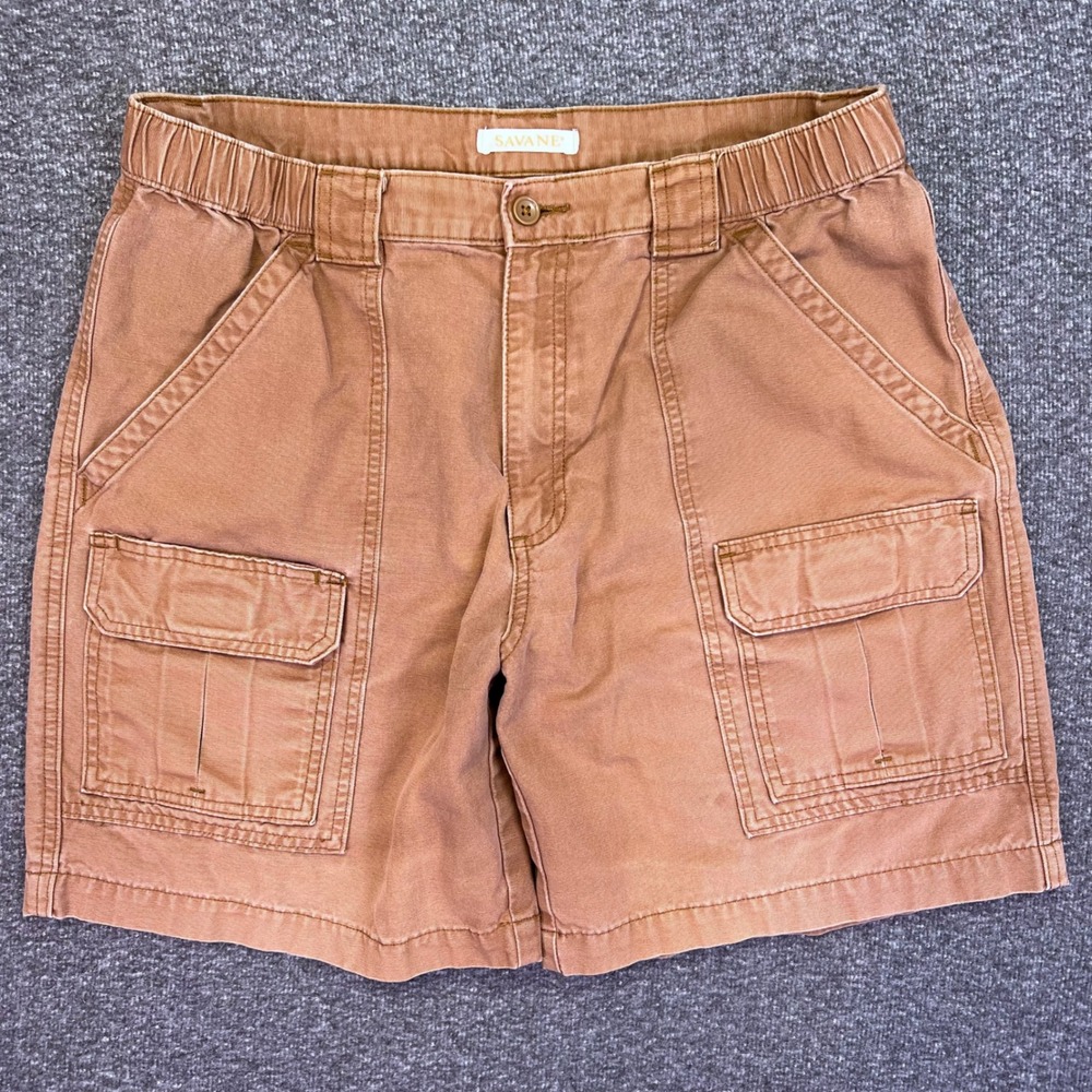 Savane Cargo Shorts Mens 36 Brown Utility Elastic Waist‎ Cotton Outdoors Hiking